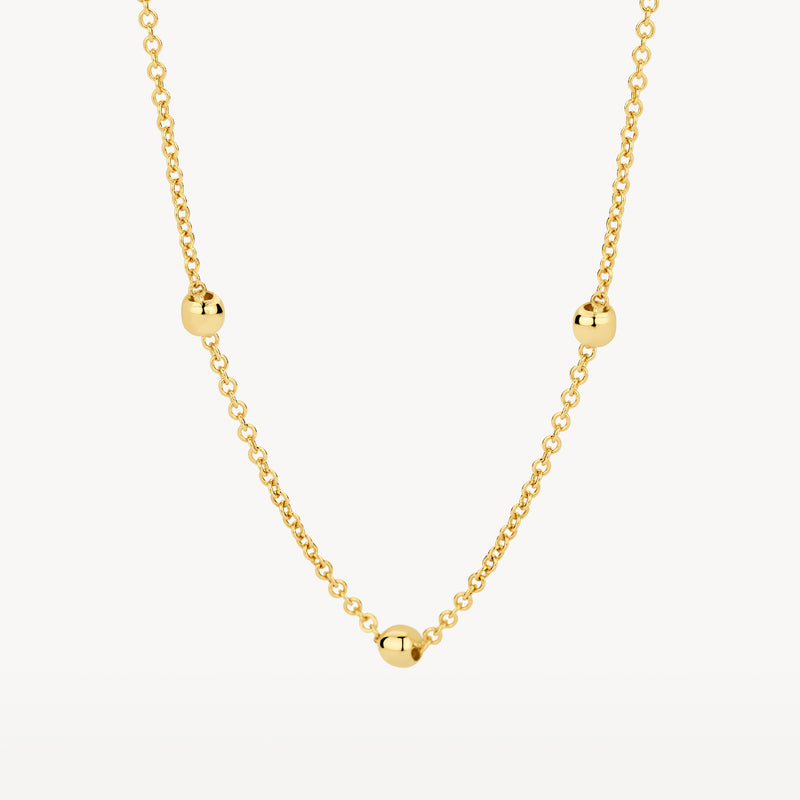 Halskette aus 585er Gelbgold mit feinen Gliedern und drei kugelförmigen Details.