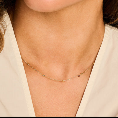 14ct Gold Bead Station Necklace with Polished Spheres