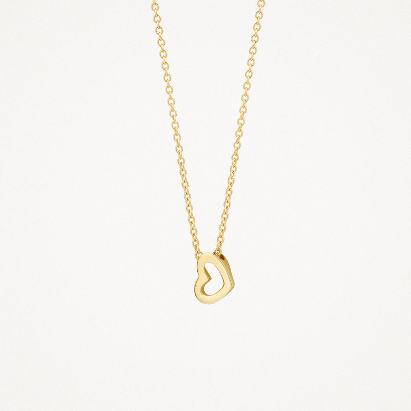14k geelgouden fijne schakelketting met open hartvormige hanger.