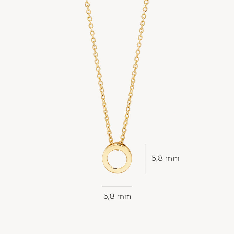 14k goud ketting met schakel en ronde hanger van 5,8 mm diameter.