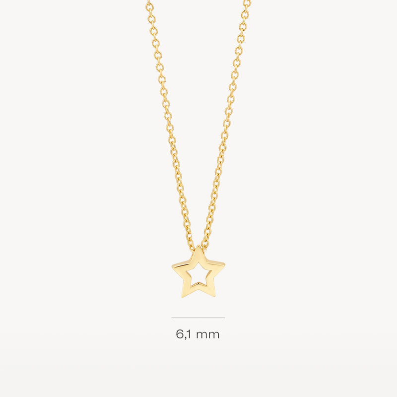 14k geelgouden ketting met fijne schakel en open stervormige hanger van 6,1 mm.