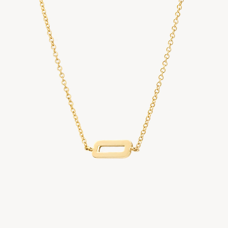14k geelgouden fijne schakelketting met rechthoekige hanger.