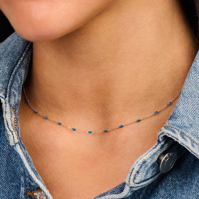 14ct Gold Blue Resin Bead Station Necklace