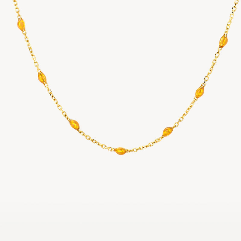 Feine Gliederkette aus 585er Gelbgold mit Akzenten aus karamellfarbenem Kunstharz.