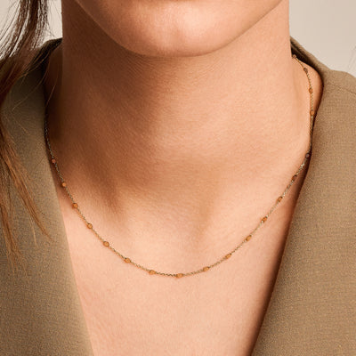 14ct Gold Amber Resin Bead Station Necklance