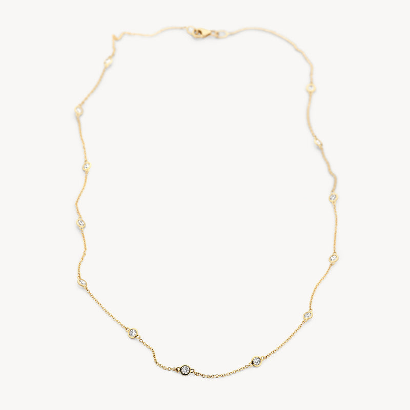 14k geelgouden fijne schakelketting met kleine zirkonia's spaced evenly.