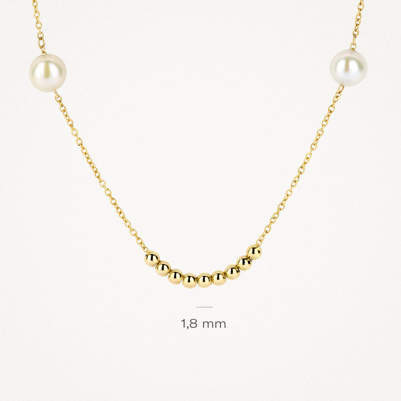 14k geelgouden ketting met parels en bolletjes van 1,8 mm.