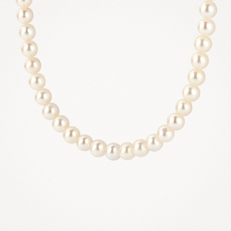 Collier de perles avec perles blanches rondes et Fermeture : en or jaune 14k.