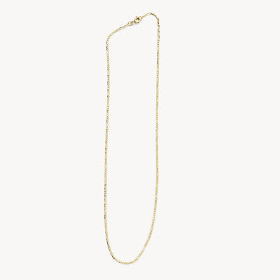 Slim necklace of 14k gold with fine link, slight luster.