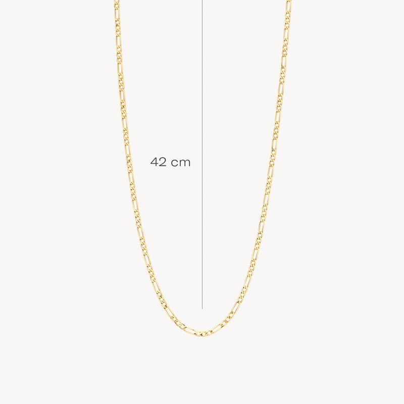 Collier en chaîne à maillons fins en or 14k, longueur 42 cm, subtil et légèrement brillant.