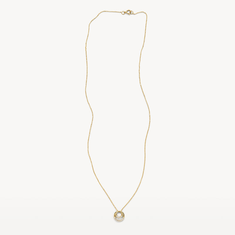 Dunne ketting van 14k goud met ronde zirkonia hanger in schakel fijn ontwerp.