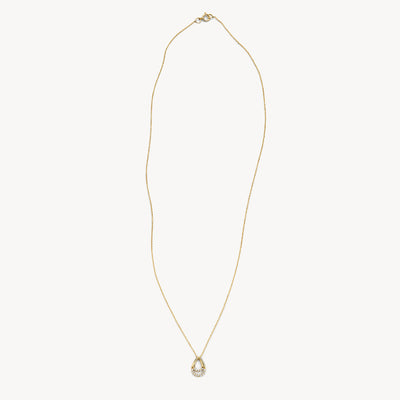 14k goud ketting met fijne schakel en zirkonia hanger in druppelvorm.