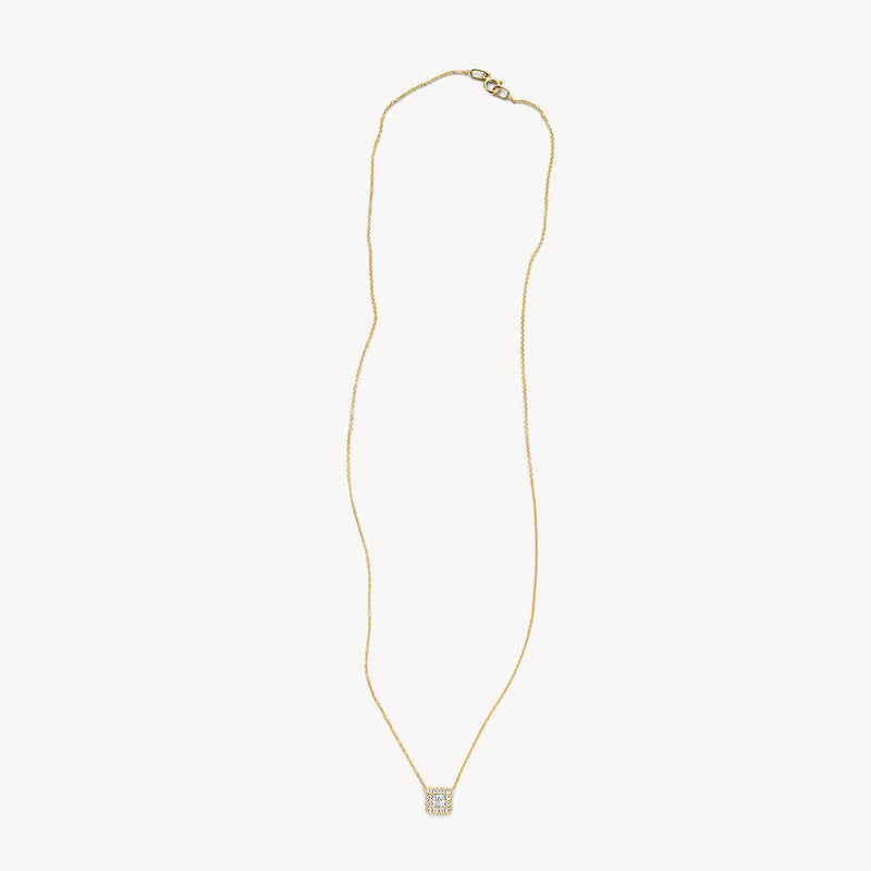 14k goud fijne schakelketting met klein vierkant hanger met zirkonia.
