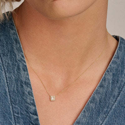 14ct Gold Square Zirconia Pendant Necklace