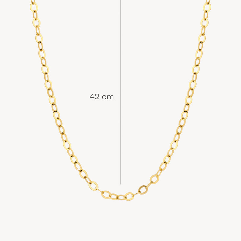 Fijne schakelketting van 14k goud met ovale schakels, lengte 42 cm.