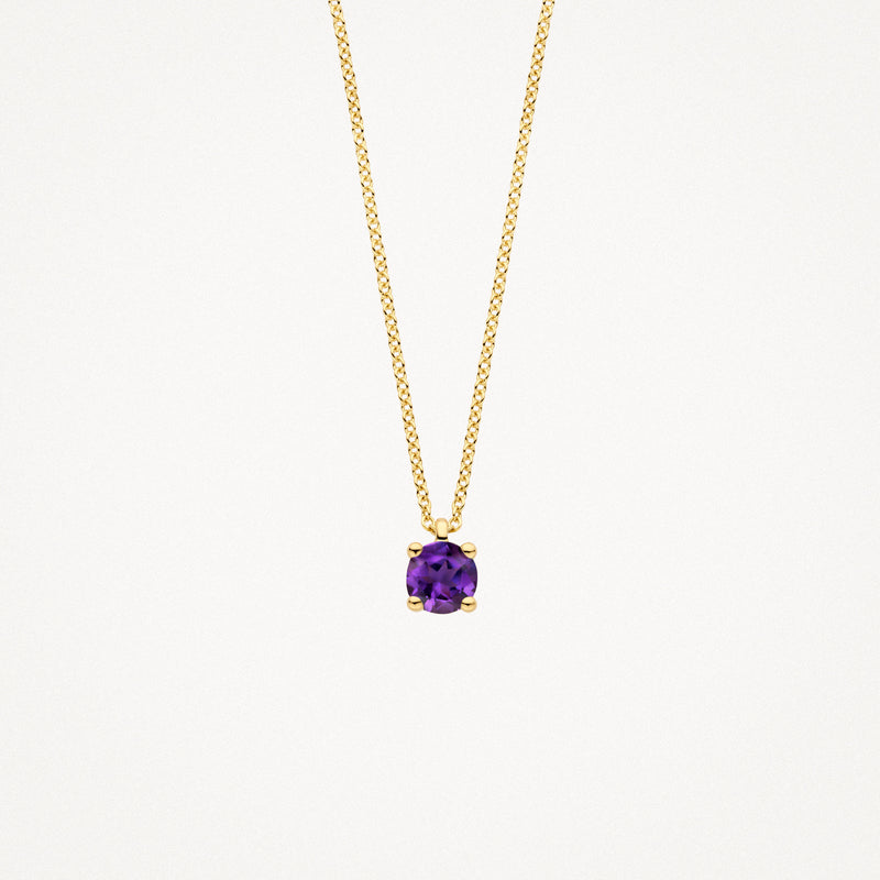 Ketting van 14k geel goud met ronde amethyst hanger.