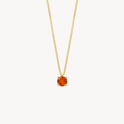 14k geel goud ketting met ronde madera citrien hanger in vierklauwzetting.
