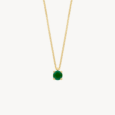 Ketting van 14k geel goud met ronde smaragd hanger en fijne schakels.