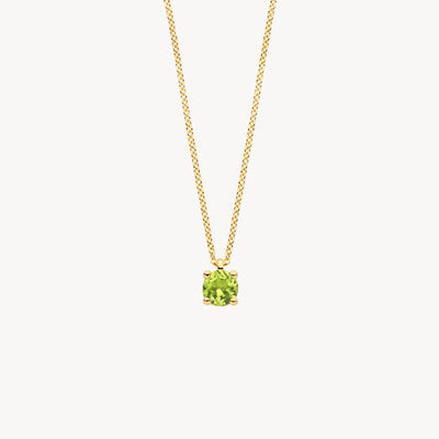 14k geel goud ketting met ronde peridot hanger aan fijne schakelkettinkje.