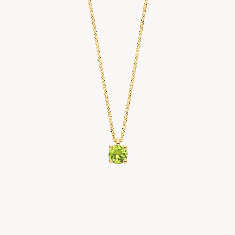 14k geel goud ketting met ronde peridot hanger aan fijne schakelkettinkje.