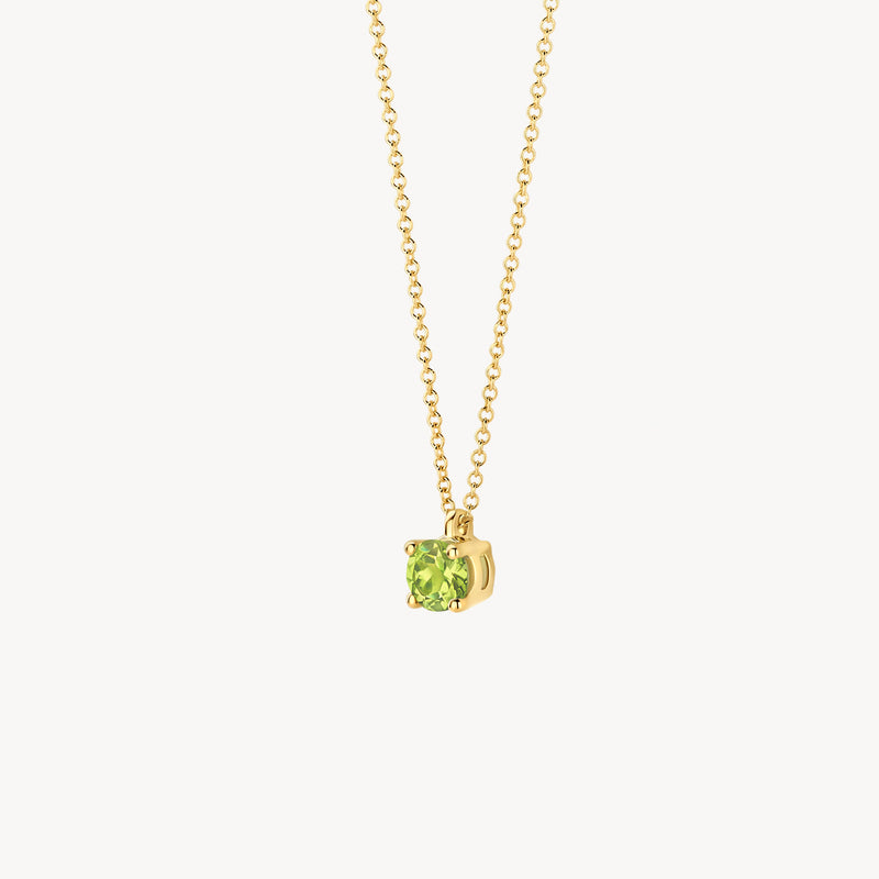 Collier en or jaune 14k avec pendentifs en péridot rond.