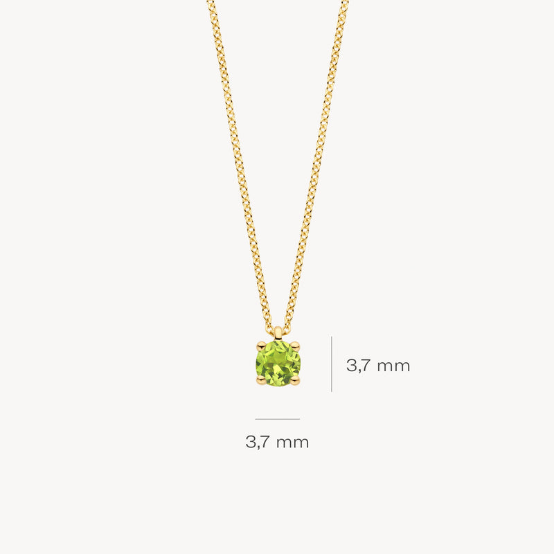 14k geel goud ketting met ronde 3,7 mm peridot hanger.