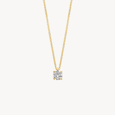 14k geel gouden collier met solitaire lab diamond hanger van gerecycled goud.