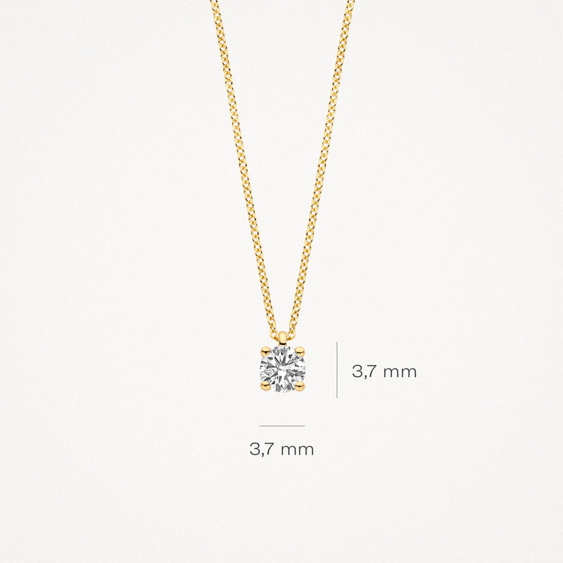 Collier en or jaune 14k avec un diamant rond de laboratoire mesurant 3,7 mm en serti carré.