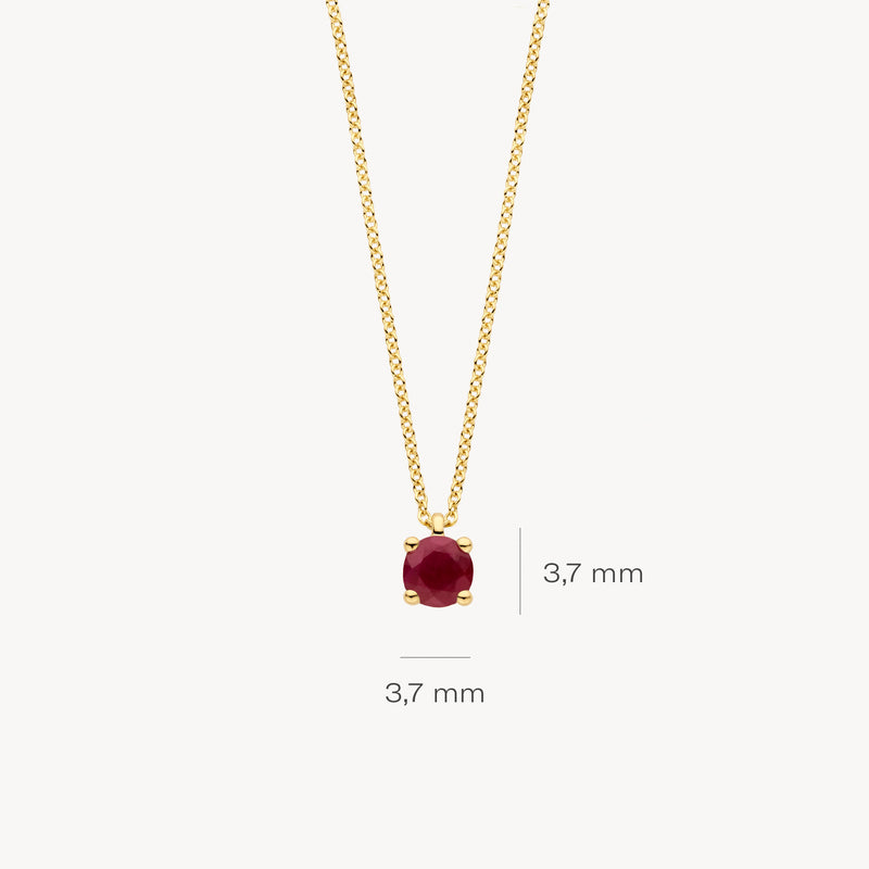 14k geel gouden ketting met ronde robijn van 3,7 mm in stevige zetting.