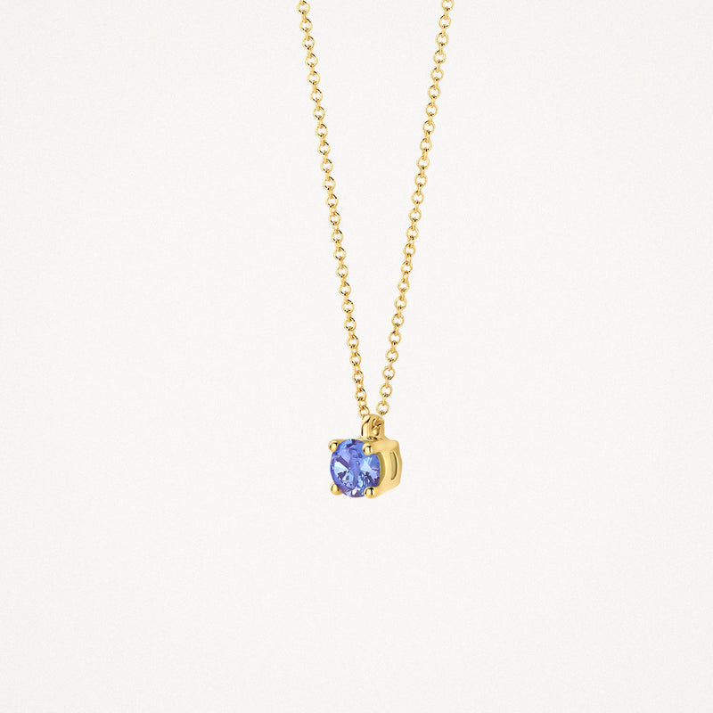 Collier en or jaune 14k avec pendentifs en tanzanite ronde sur chaîne fine.