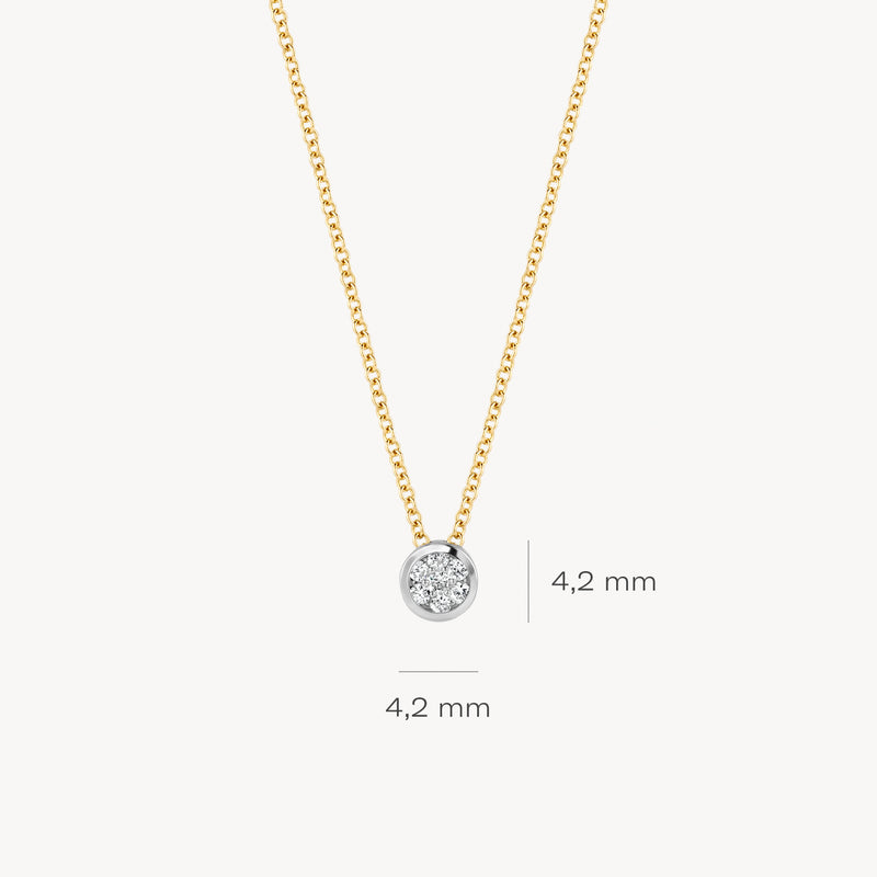 Bicolor collier met ronde 4,2 mm natuurlijke diamant in 14k geel en wit goud.