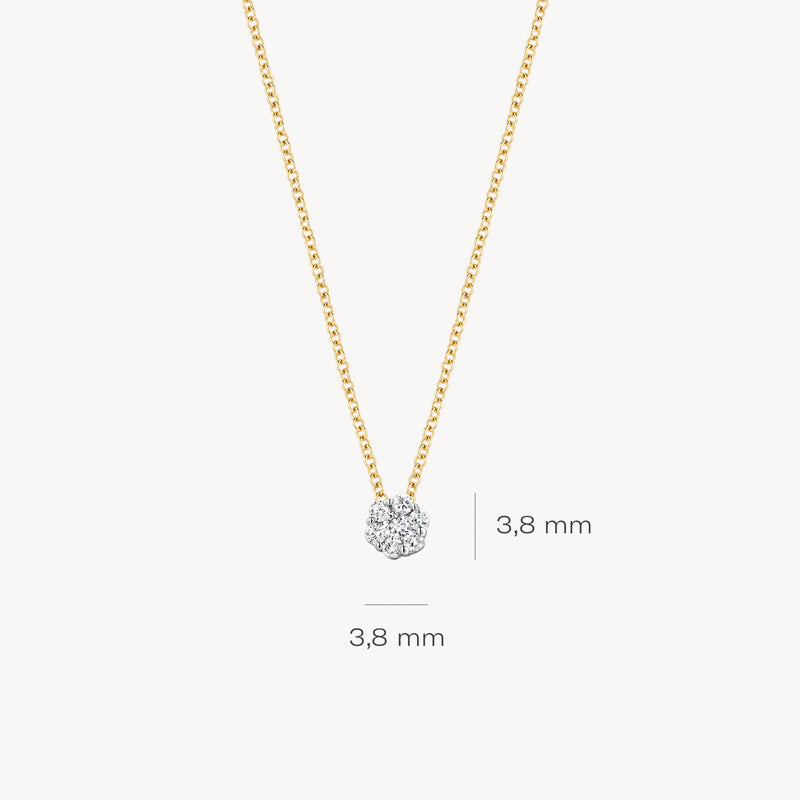 14k geel goud ketting met 3,8 mm natuurlijke diamant hanger in wit goud.
