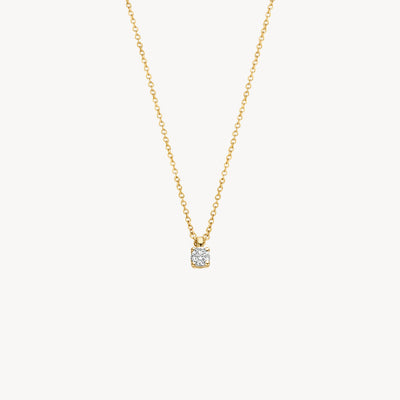 14k geelgouden collier met enkele fonkelende natuurlijke diamant hanger.