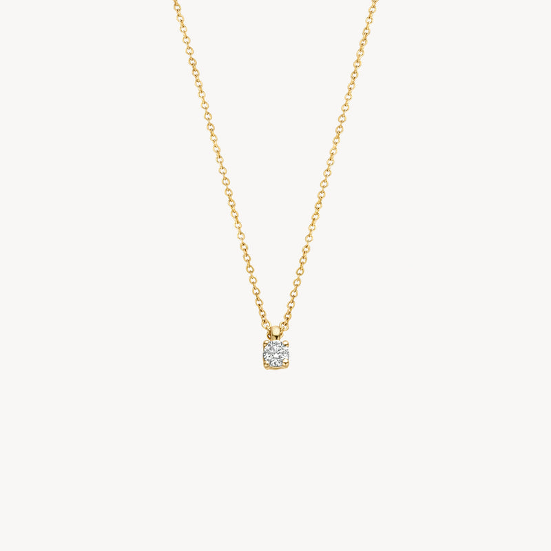 14k geelgouden collier met enkele fonkelende natuurlijke diamant hanger.