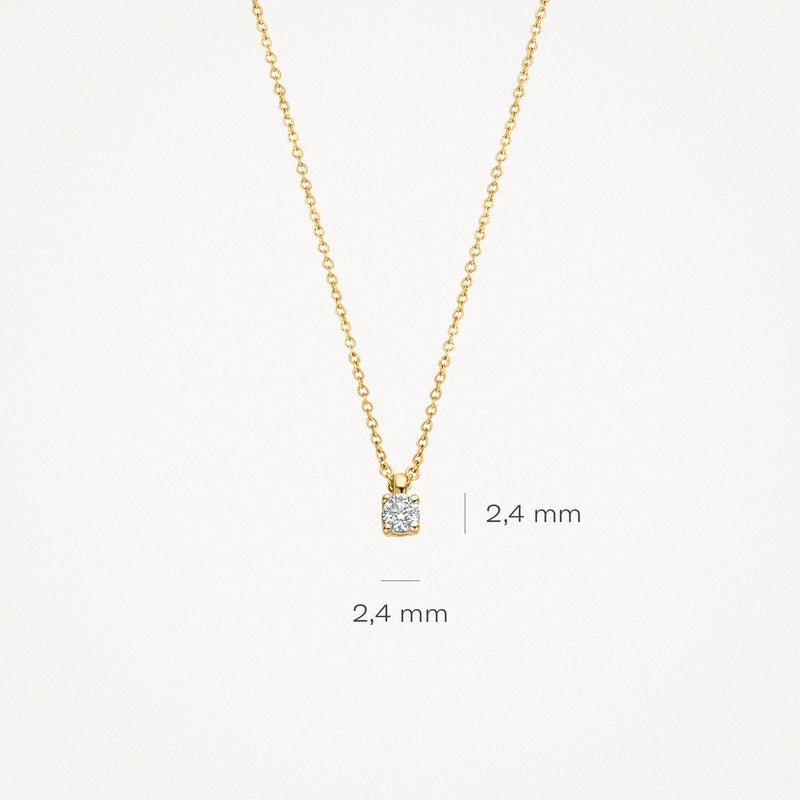 14k geelgouden collier met solitaire ronde diamant van 2,4 mm.