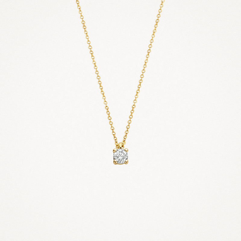 Bicolor collier met solitaire natuurlijke diamant in 14k geel goud sluiting.