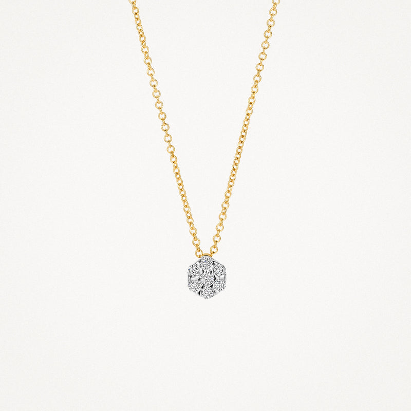 Bicolor collier met 14k geel en wit goud en een ronde diamant hanger.