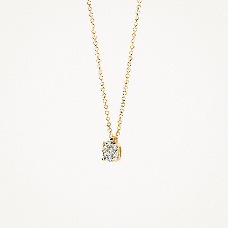 Collier van 14k goud met vierkante natuurlijke diamant hanger.