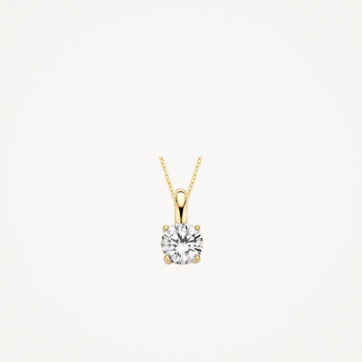 Bicolor gouden hanger 14k goud met solitaire zirkonia aan ketting.