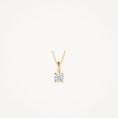 Hanger in 14k geel goud met solitair zirkonia steen en fijne ketting.