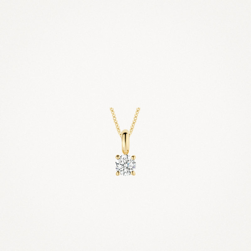 Hanger in 14k geel goud met solitair zirkonia steen en fijne ketting.