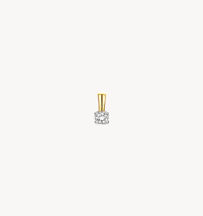 Bicolor hanger met fonkelende solitair diamant in 14k geel en wit goud.
