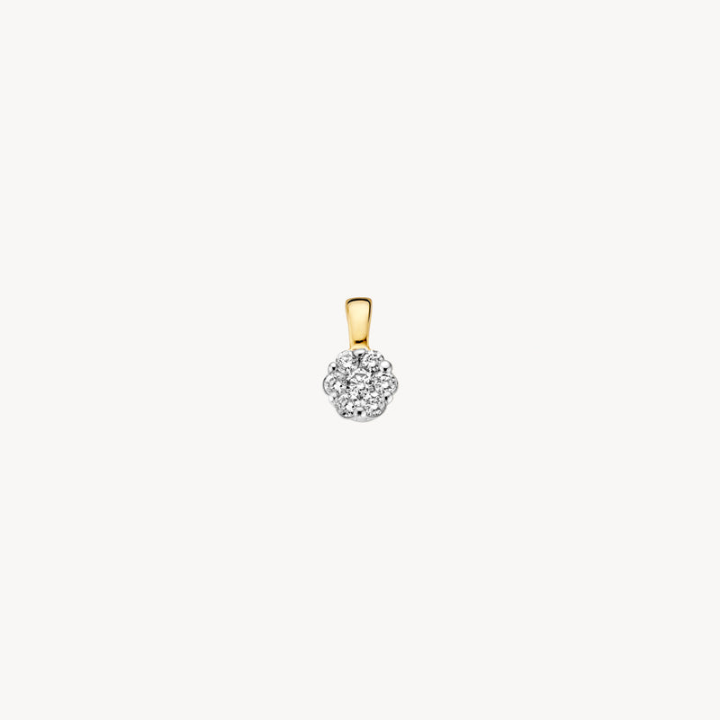 Diamanten hanger met ronde natuurlijke diamant in 14k geel en wit bicolor goud.
