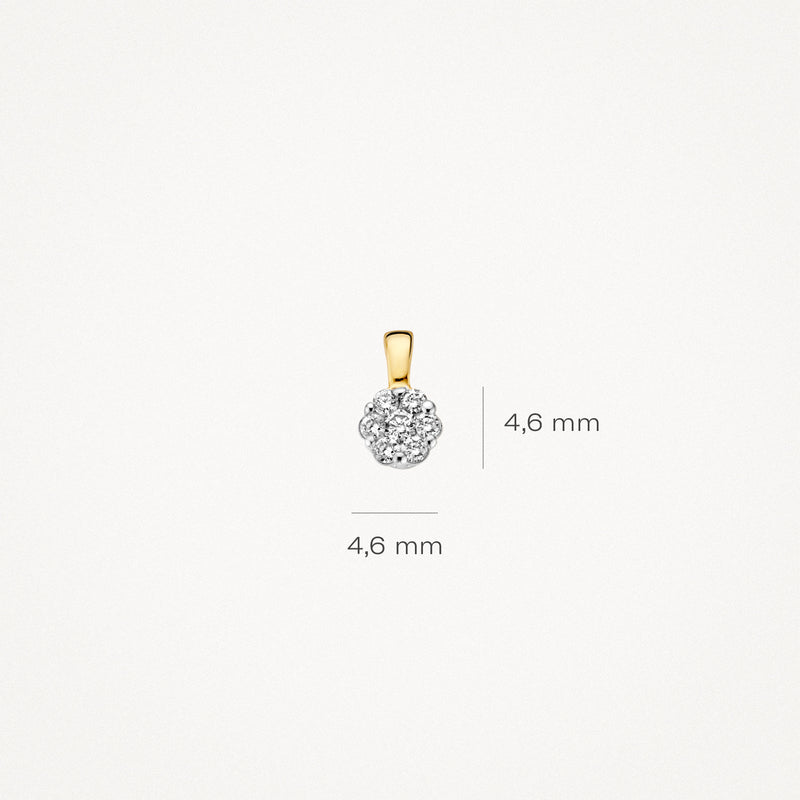 Diamanten hanger met 14k geelgouden oogje en 14k witgouden zetting van natuurlijke diamant, 4,6 mm.