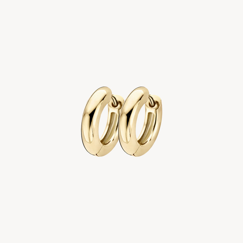 Oorringen van 14k geelgoud met glad, glanzend oppervlak en ronde vorm.