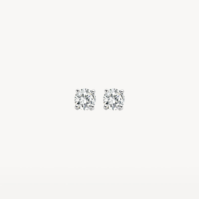 14k witgouden oorknoppen met fonkelende zirkonia stenen.