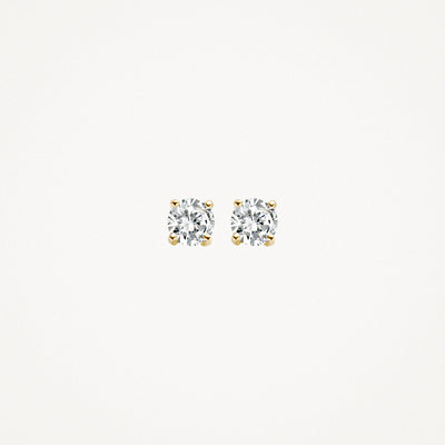 Oorknoppen 14k geelgoud met fonkelende zirkonia in ronde slijpvorm.