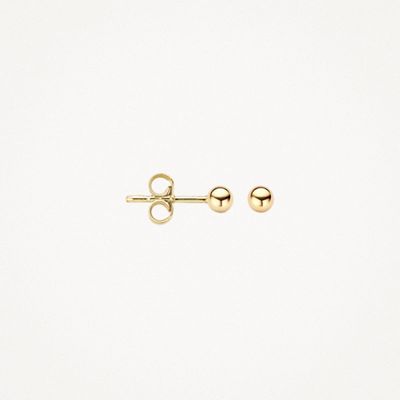 14k geelgouden oorknopjes met bolvormig ontwerp en push-back sluiting.