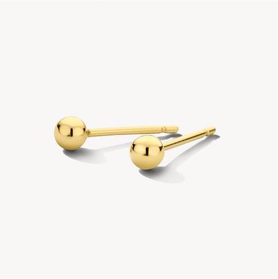14k goud oorknoppen met bolvormige kop en rechte steker.