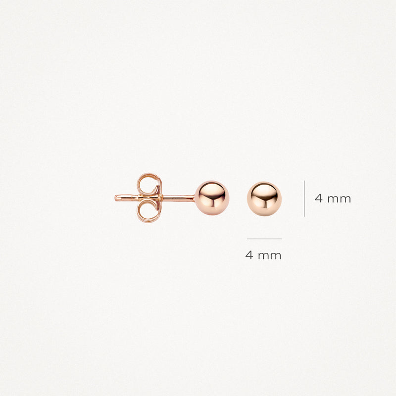 Oorknoppen van 14 Rosé goud met een bolvorm van 4 mm diameter.